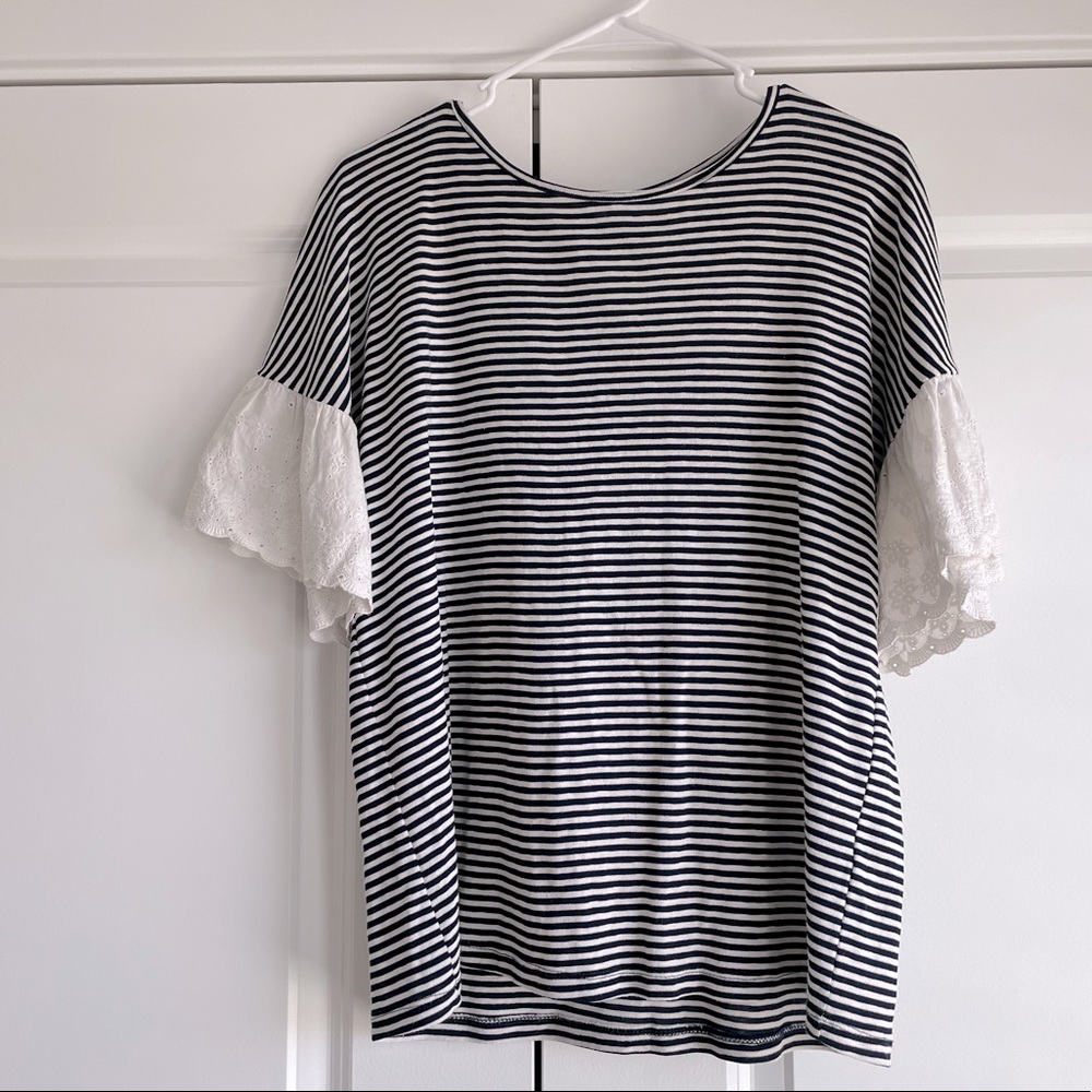 Downeast navy blue striped short sleeve shirt